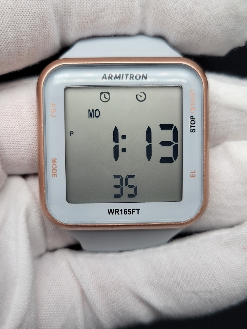 Armitron White Digital Watch with Rose Gold Bezel
